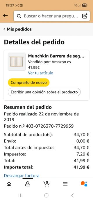 Barrera seguridad madera Munchkin extensible