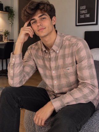 Camisa Lacoste de cuadros rosa y beige – Hombre