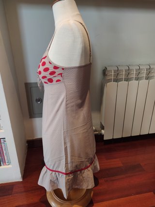 Camisón picardías Etam t. 36 a topos gris / rojo