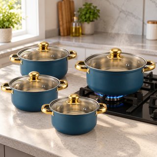 Batería cocina 12 piezas azul y oro inox
