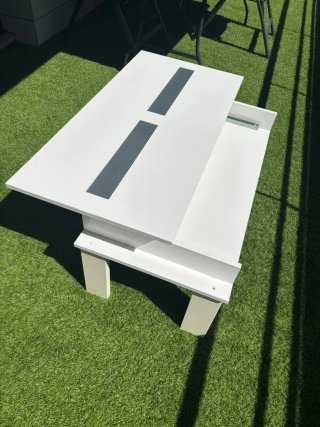 Mesa de centro elevable blanca y cristal