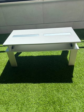 Mesa de centro elevable blanca y cristal