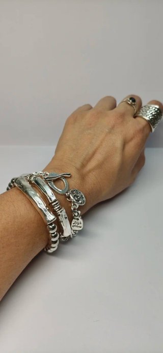 Juego 3 Pulseras Plata Estilo Bambú