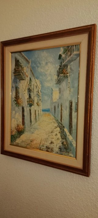 Cuadro pintado calle con mar