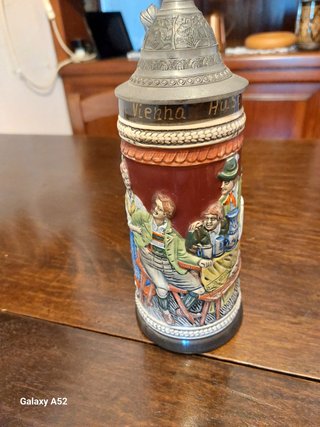Boccale Birra Vintage Ceramica Coperchio Metallo
