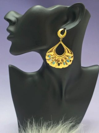 Pendientes largos acero inoxidable oro y turquesa