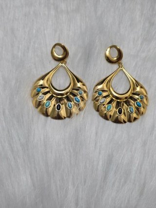 Pendientes largos acero inoxidable oro y turquesa