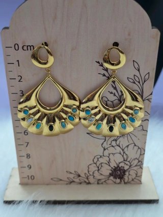 Pendientes largos acero inoxidable oro y turquesa