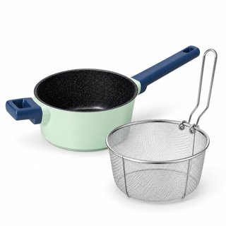Batería 6 piezas granito verde menta con cesta