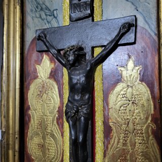 Antigüedades Tabla dorada con figura de Cristo