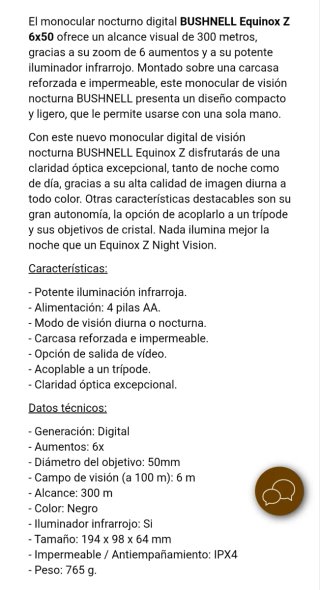 Monocular Visión Nocturna Bushnell Equinox Z 6x50