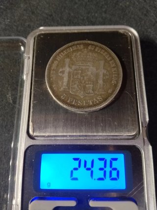 Moneda 5 Pesetas Plata 1876 Alfonso XII