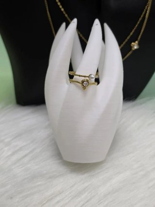 Conjunto de Collar largo y anillo ajustable acero