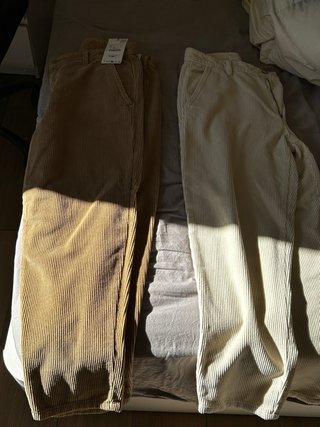 2 Pantalones Pana Zara Talla 40 Beige/Marrón