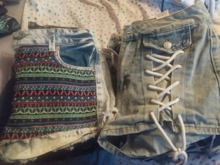 Shorts vaqueros con estampado étnico, con lazos...