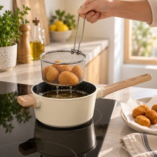 Batería 6 piezas granito beige con cesta freidora