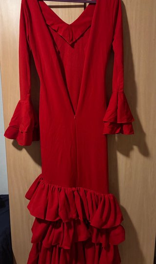 Traje Flamenca Rojo Elástico Volantes
