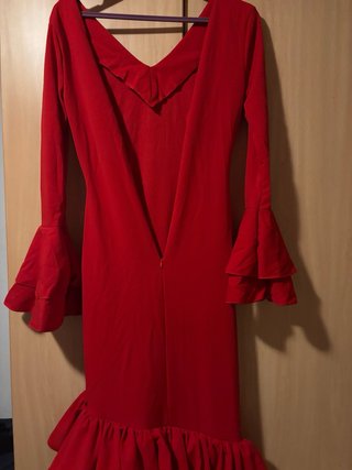 Traje Flamenca Rojo Elástico Volantes