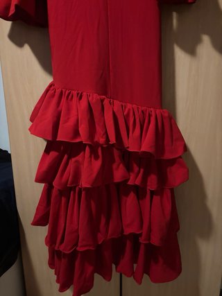 Traje Flamenca Rojo Elástico Volantes