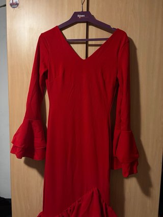Traje Flamenca Rojo Elástico Volantes