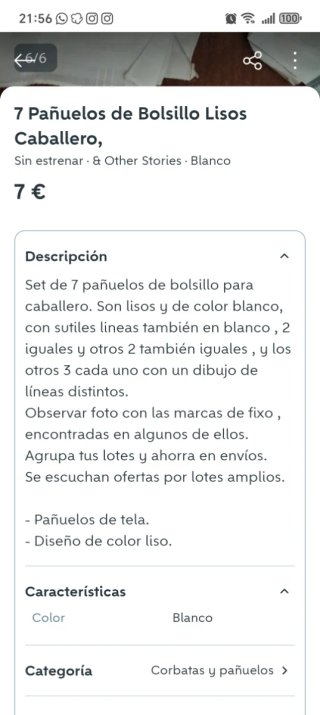 7 pañuelos de bolsillo blancos