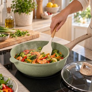 Set di pentole 13 pezzi granito verde salvia con wok