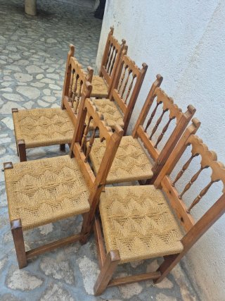 Conjunto 6 Sillas Clásicas Madera y Yute
