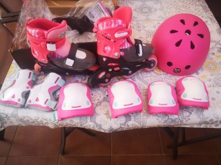 Patines y Casco Rosa Talla S/M