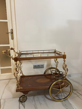 Carrito de Bar Vintage Madera y Metal Dorado