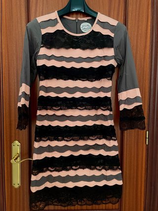 Vestido cóctel negro y rosa