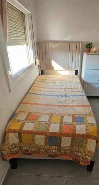 Cama 90x190 tapizada beige