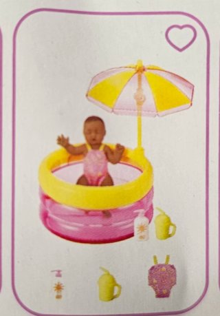 Mini muñeca bebé con piscina y accesorios