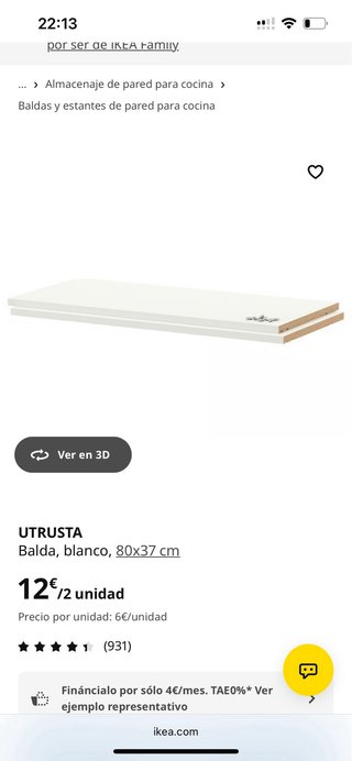 Balda Utrusta Ikea Blanca 80x37cm