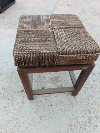 Taburete vintage madera y yute