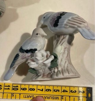 Statuette porcellana uccellini e fiori