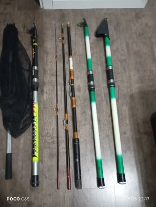 Lote de pesca: carretes, cañas y red