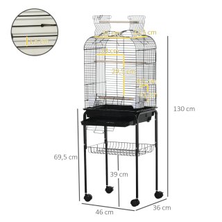 Jaula para pájaros soporte y ruedas bandeja aves