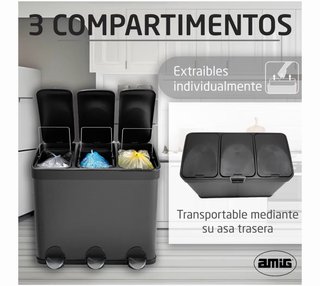 Cubo Basura Triple Amig 45L Pedales