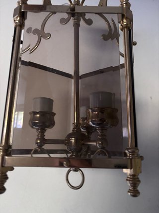 Lampara farol de bronce dorado, acristalada electr