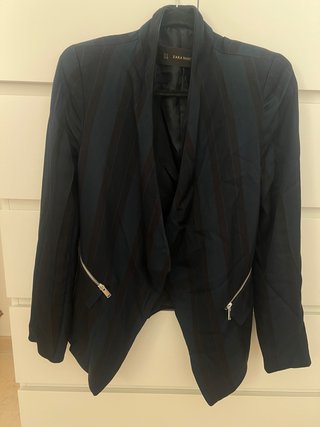 Blazer Zara Rayas Azul Marino y Negro