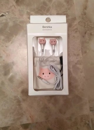 Auriculares Bershka Cerdito Rosa