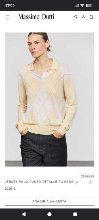 Jersey polo Massimo Dutti rombos vainilla/blanco