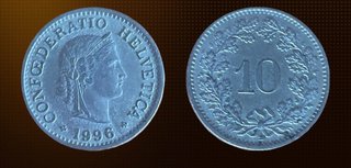 Moneda Suiza 10 Rappen 1996