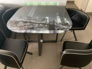 Mesa Cristal Nueva York + 4 Sillas Comedor