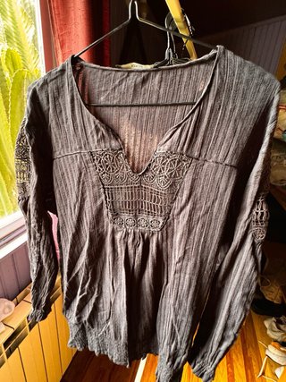 Blusa Replay Negra con Encaje Boho Chic