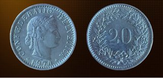 Moneda Suiza 20 Céntimos 1974
