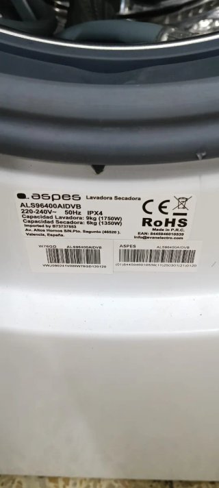 Lavadora y Secadora Aspes  9 KG A 6 KG RPM 1400