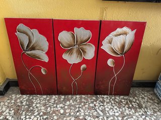 3 Cuadros Flores Pintados a Mano