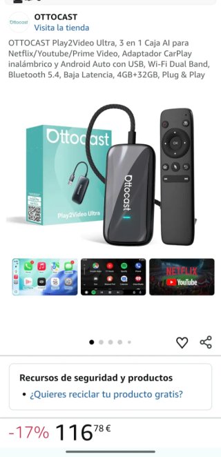 Ottocast Play2Video Ultra Adaptador CarPlay