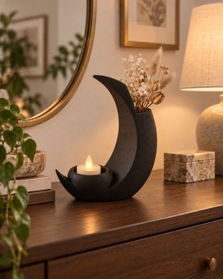 Vaso Luna Preto 17cm Decoração Moderna